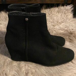 Stuart Weitzman black suede wedge bootie 9.5